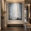 Luxury Blue Gray Textured Abstract Canvas Painting Minimalist Wall Art for Hotel Lobby Office Living Room Decor