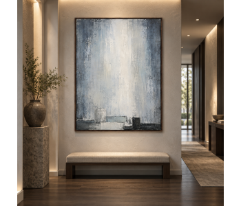 Luxury Blue Gray Textured Abstract Canvas Painting Minimalist Wall Art for Hotel Lobby Office Living Room Decor