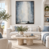 Luxury Blue Gray Textured Abstract Canvas Painting Minimalist Wall Art for Hotel Lobby Office Living Room Decor