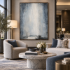 Luxury Blue Gray Textured Abstract Canvas Painting Minimalist Wall Art for Hotel Lobby Office Living Room Decor