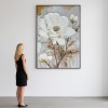 Hand-Painted Modern Abstract Style White Flowers 3D Textured Gold Leaf Oil Painting Canvas Wall Art Living Room Decoration