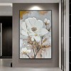 Hand-Painted Modern Abstract Style White Flowers 3D Textured Gold Leaf Oil Painting Canvas Wall Art Living Room Decoration