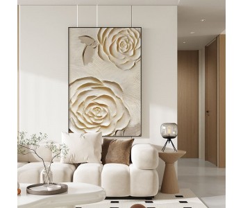 Original Art Factory Custom 100% Handpainted Modern Large White 3d Textured Flower Oil Paintings for Home Decor Wall Art Hanging