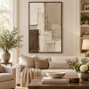 Vertical Beige Brown 3D Textured Abstract Wall Art Architectural Texture Canvas Painting for Hotel Corridor Villa Office Decor