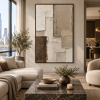 Vertical Beige Brown 3D Textured Abstract Wall Art Architectural Texture Canvas Painting for Hotel Corridor Villa Office Decor