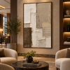 Vertical Beige Brown 3D Textured Abstract Wall Art Architectural Texture Canvas Painting for Hotel Corridor Villa Office Decor