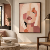 Pink Cubist Woman Portrait Textured Canvas Wall Art Fashion Face Painting for Salon Bedroom Boutique Hotel Decor