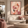 Pink Cubist Woman Portrait Textured Canvas Wall Art Fashion Face Painting for Salon Bedroom Boutique Hotel Decor