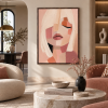 Pink Cubist Woman Portrait Textured Canvas Wall Art Fashion Face Painting for Salon Bedroom Boutique Hotel Decor
