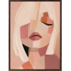 Pink Cubist Woman Portrait Textured Canvas Wall Art Fashion Face Painting for Salon Bedroom Boutique Hotel Decor