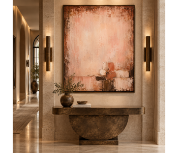 Earth Tone Terracotta Abstract Canvas Art Textured Geometric Minimalist Painting for Luxury Hotel Villa Living Room Decor