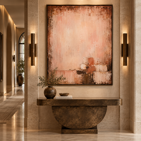 Earth Tone Terracotta Abstract Canvas Art Textured Geometric Minimalist Painting for Luxury Hotel Villa Living Room Decor