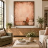 Earth Tone Terracotta Abstract Canvas Art Textured Geometric Minimalist Painting for Luxury Hotel Villa Living Room Decor
