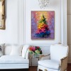 Aurora Christmas - Rainbow Holiday tree Oil Painting, Festive Textured Canvas Wall Art