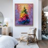 Aurora Christmas - Rainbow Holiday tree Oil Painting, Festive Textured Canvas Wall Art