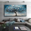 Azure Blossom tree- 3D Textured Blue Gold tree Paintting, Modern Framed Art for Home Decor