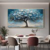 Azure Blossom tree- 3D Textured Blue Gold tree Paintting, Modern Framed Art for Home Decor