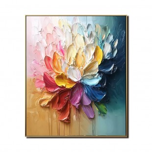 Bloom Radiance - Colorful Textured Floral Oil Painting for Modern Elegant Decor
