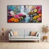 Bloomfall Symphony-Textured Oil Painting, Colorful Floral Waterfall Landscape Art for Home Wall Decor