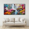 Bloomfall Symphony-Textured Oil Painting, Colorful Floral Waterfall Landscape Art for Home Wall Decor