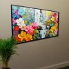 Bloomfall Symphony-Textured Oil Painting, Colorful Floral Waterfall Landscape Art for Home Wall Decor