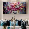 Blooming Melody-Impasto Colorful Flower Bouquet in Vase Oil Painting, Vibrant Floral Wall Art for Home Decoration