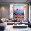 Blooming Peaks — Textured Mountain Sunset Landscape Oil Painting, Wildflower Wall Art