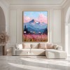 Blooming Peaks — Textured Mountain Sunset Landscape Oil Painting, Wildflower Wall Art