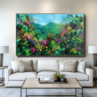 Blooming Vistas – abstract Floral Landscape Painting, Colorful Textured Canvas Wall Art