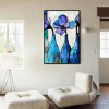 Blue Bottles, Silent Blooms - Three Blue Floral Bottles – abstract Minimalist Still Life Wall Art