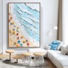 Coastal Bliss-Impasto Vertical Beach Scene Oil Painting - Framed Wall Art with Colorful Umbrellas & Textured Waves, Summer Coastal Decor for Living Room & Bedroom