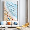 Coastal Bliss-Impasto Vertical Beach Scene Oil Painting - Framed Wall Art with Colorful Umbrellas & Textured Waves, Summer Coastal Decor for Living Room & Bedroom