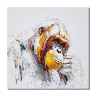 Contemplation – abstract Gorilla Portrait | Textured Knife-Painted Wildlife Wall Art