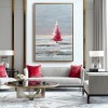 Crimson Solitude : Red tree abstract Landscape Art with Impasto Texture - Grey Hues, Stylish Decor for Modern Homes
