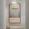 Distance-Minimalist abstract Art of Golden Boat Painting for Tranquil Home Decor