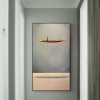 Distance-Minimalist abstract Art of Golden Boat Painting for Tranquil Home Decor