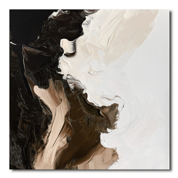 Earthbound Essence: abstract Impasto Wall Art in Black, White & Brown - Modern Home Decor