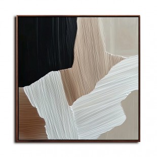 Earthbound Harmony: Textured abstract Oil Painting with Black, Brown, Beige & White Tones - Minimalist Wall Art, Modern Decor for Contemporary Interiors