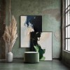 Echoes of the Earth-Modern abstract Oil Painting - Bold Green & Black Brushstroke Art for Home Decor