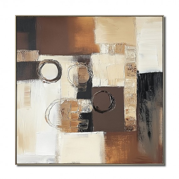 Eclipse Harmony: Textured abstract Oil Painting with Brown, Black & Beige Tones - Modern Wall Art, Stylish Decor for Contemporary Interiors