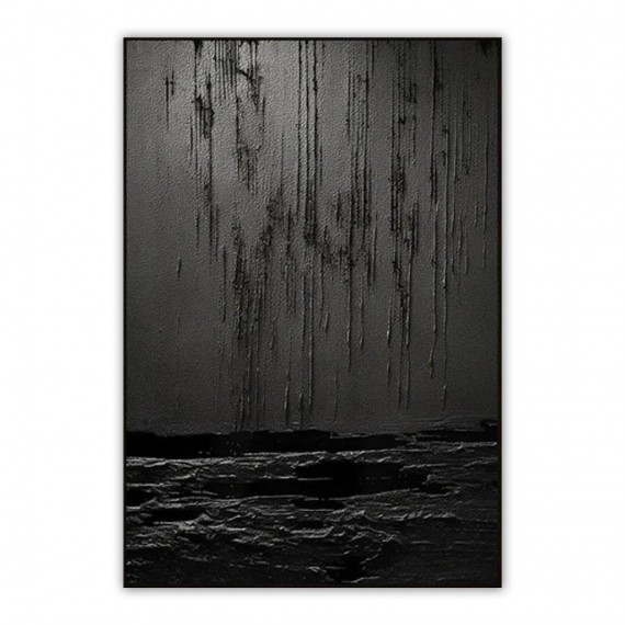 Eclipse of Shadows-Textured Black abstract Painting for Modern Home Decor