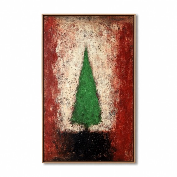 Emerald Flame - Green abstract Christmas tree Oil Painting on Canvas, Modern Textured Holiday Wall Art