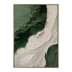 Emerald Waves-Vertical Textured Green & White abstract Painting for Modern Decor