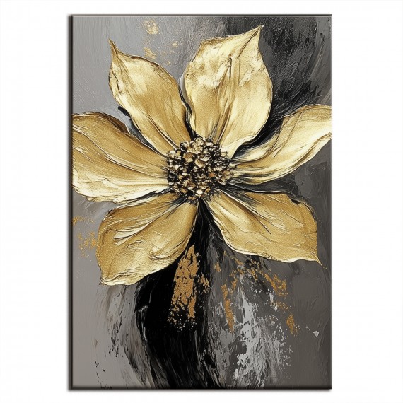 Eternal Bloom-Textured Golden Floral Oil Painting, abstract Luxury Flower Wall Art for Modern Home Decor