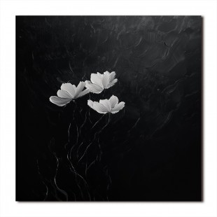 Eternal Blooms-Black and White Floral Oil Painting for Minimalist Decor