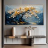 Ethereal Blossoms-Relief Texture Blooming tree Oil Painting with Mountain Landscape | Modern Home Decor Wall Art