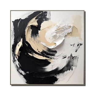 Ethereal Motion: Luxurious abstract Art - Hand-Painted Black & White Swirls for Modern Decor