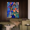 Floral Frequency - Colorful abstract Floral Painting Bold Blue & Orange Modern Wall Art