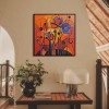 Floral Frequency - Geometric abstract Floral Painting Bold Red Orange Purple Wall Art