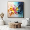 Floral Symphony-Colorful 3D Textured Floral Oil Painting with Gold Frame, Modern abstract Wall Art for Living Room & Bedroom Home Decoration